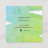 Blauwe groene textuur inktverfstrempenseelstreek vierkante visitekaartje (Achterkant)