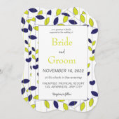 Blauwe groene tropische rillingen bruiloft kaart (Voorkant / Achterkant)