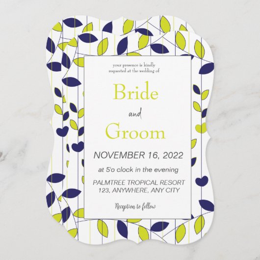 Blauwe groene tropische rillingen bruiloft kaart (Voorkant / Achterkant)