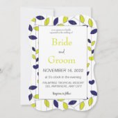 Blauwe groene tropische rillingen bruiloft kaart (Voorkant)