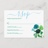 Blauwe, groene, turquoise Rozen RSVP-behuizing Advieskaart (Voorkant)