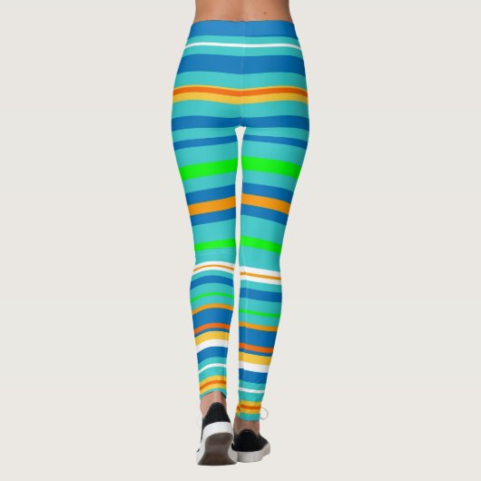 Blauwe groene Turquoise Stripe Pattern-Leggings Leggings (Achterkant)