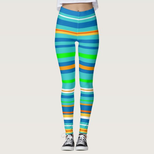 Blauwe groene Turquoise Stripe Pattern-Leggings Leggings (Voorkant)