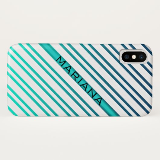 Blauwe groene verloopachtergrond witte strepen Case-Mate iPhone case (Achterkant (horizontaal))