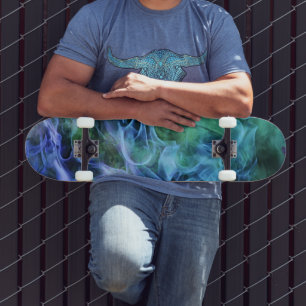 Blauwe groene vlammen zwaaien Kunstskateboard Persoonlijk Skateboard