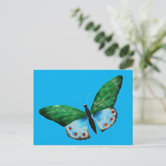  blauwe groene vlinderillustratie briefkaart (Staand voorkant)