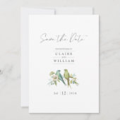 Blauwe groene vogels Floral Waterverf Weddenschap Save The Date (Voorkant)