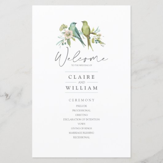 Blauwe groene vogels Floral Waterverf Wedding (Voorkant)