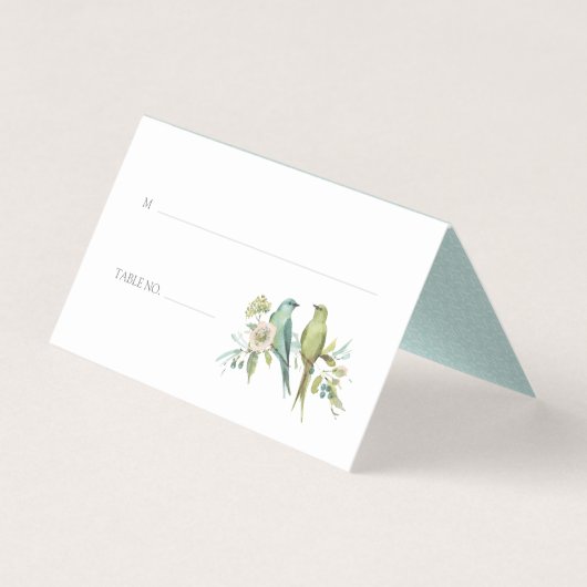 Blauwe groene vogels Floral Waterverf Wedding Kaart (Voorkant)