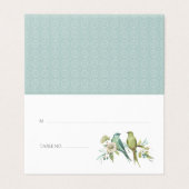Blauwe groene vogels Floral Waterverf Wedding Kaart (Buitenkant ongevouwen)