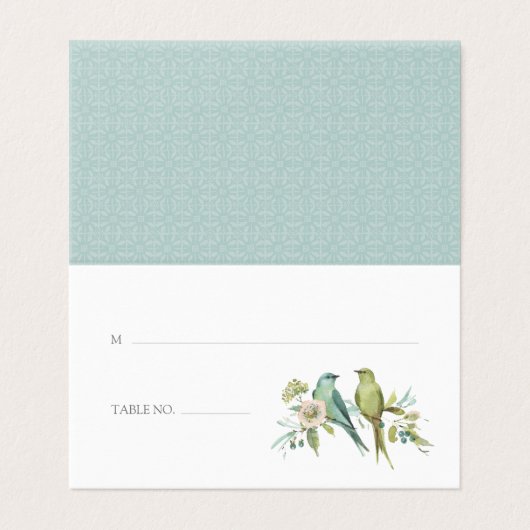 Blauwe groene vogels Floral Waterverf Wedding Kaart (Buitenkant ongevouwen)