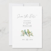 Blauwe groene vogels Floral Waterverf Wedding Save The Date (Voorkant)
