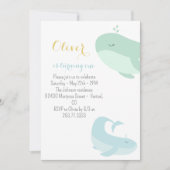 Blauwe groene walvis 1e verjaardag kaart (Voorkant)