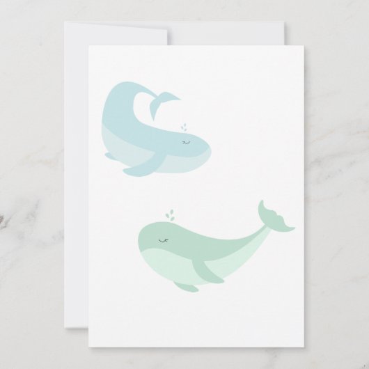 Blauwe groene walvis 1e verjaardag kaart (Achterkant)