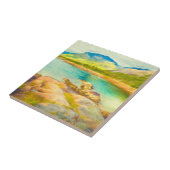 Blauwe groene Waterverf bergmeer schilderen Tegeltje (Zijkant)