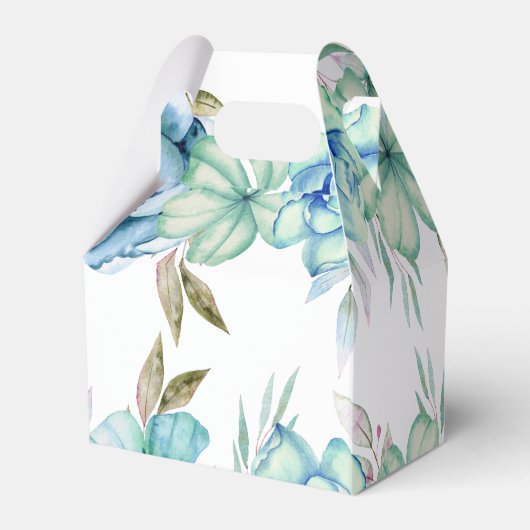 Blauwe, groene waterverf bloemen bloemen bloemen b bedankdoosjes (Achterkant)