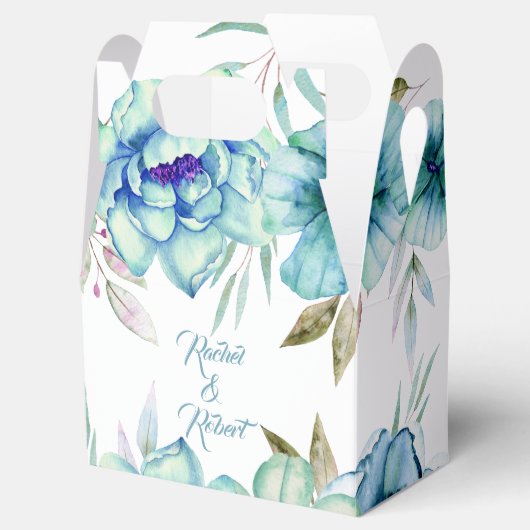 Blauwe, groene waterverf bloemen bloemen bloemen b bedankdoosjes (Geopend)