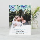 Blauwe, groene waterverf bloemen bloemen bloemen b bedankkaart (Staand voorkant)