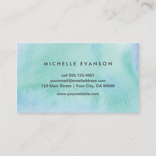  blauwe groene Waterverf Creative Visitekaartje (Achterkant)