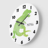 Blauwe groene Waterverf dinosaurus Kinder personal Grote Klok (Hoek)