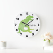 Blauwe groene Waterverf dinosaurus Kinder personal Grote Klok (Huis)