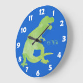 Blauwe groene Waterverf dinosaurus Kinder personal Grote Klok (Hoek)