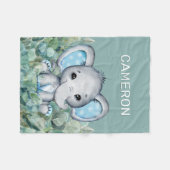 Blauwe groene Waterverf Elephant - Aangepaste naam Fleece Deken (Voorkant (Horizontaal))