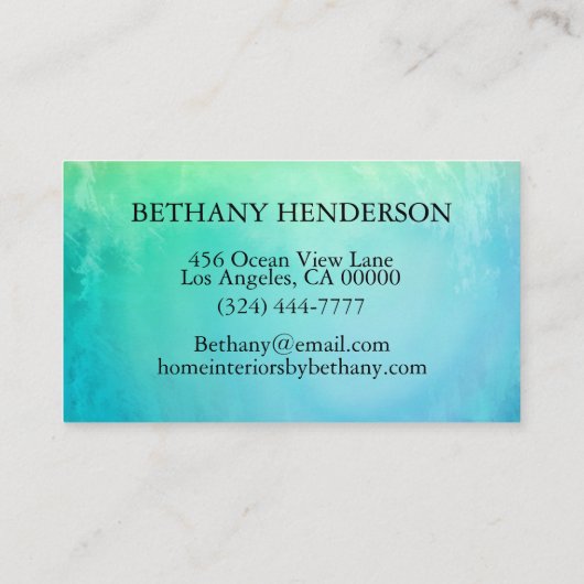Blauwe groene Waterverf Feminine Visitekaartje (Achterkant)