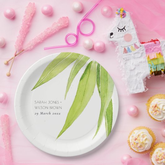 BLAUWE GROENE WATERVERF FOLIAGE OLIJFOLIE MONOGRAM PAPIEREN BORDJE (Feest)