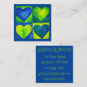 Blauwe groene Waterverf Geschilderde kunstliefde Vierkante Visitekaartje (Voorkant / Achterkant)