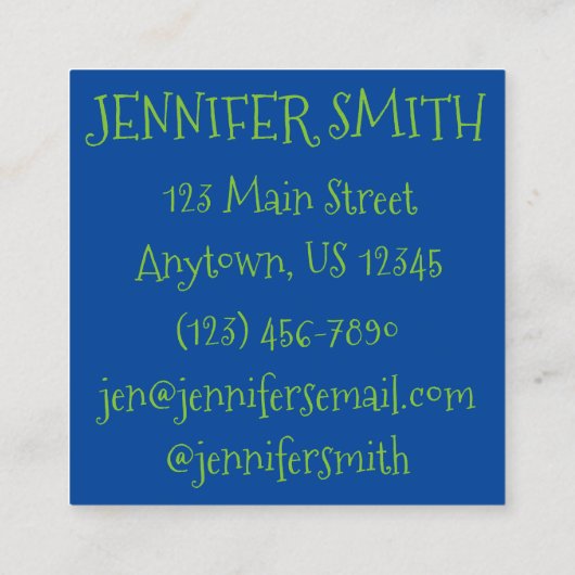 Blauwe groene Waterverf Geschilderde kunstliefde Vierkante Visitekaartje (Achterkant)