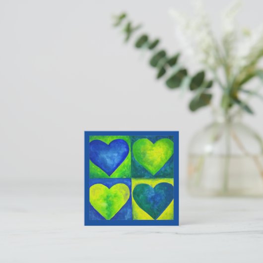 Blauwe groene Waterverf Geschilderde kunstliefde Vierkante Visitekaartje (Staand voorkant)