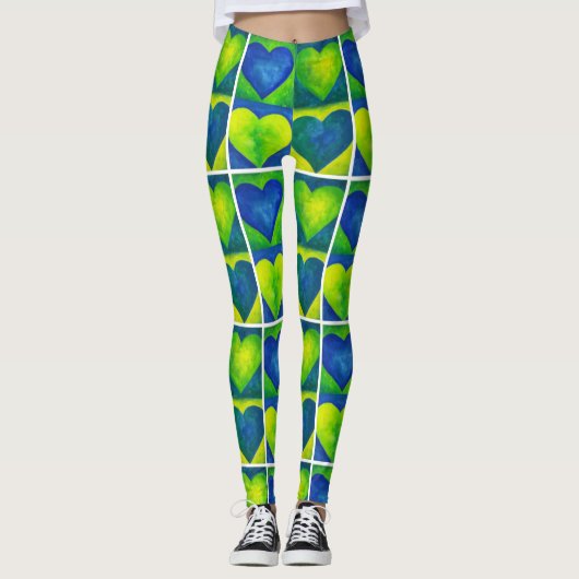 Blauwe groene Waterverf hoort kunstliefhebbers afd Leggings (Voorkant)