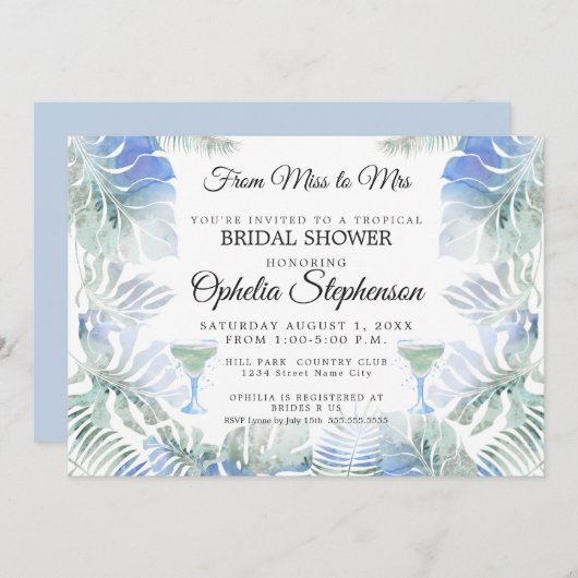 Blauwe groene Waterverf laat Vrijgezellenfeest Kaart (Voorkant / Achterkant)