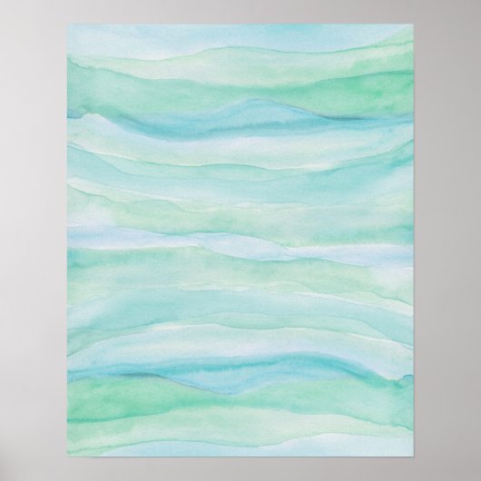 Blauwe groene Waterverf Lagen Abstracte kunst Poster (Voorkant)