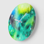 Blauwe groene waterverf marmer abstracte dijkleuri grote klok (Hoek)