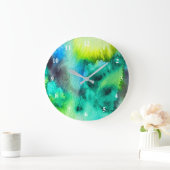 Blauwe groene waterverf marmer abstracte dijkleuri grote klok (Huis)