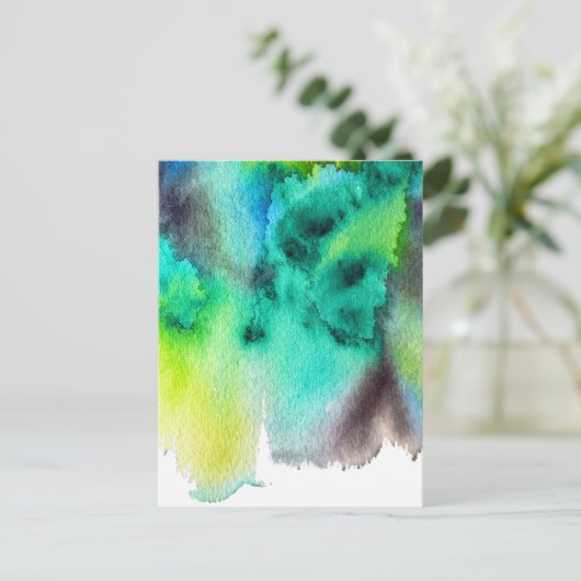 Blauwe groene waterverf marmer abstracte dye briefkaart (Staand voorkant)