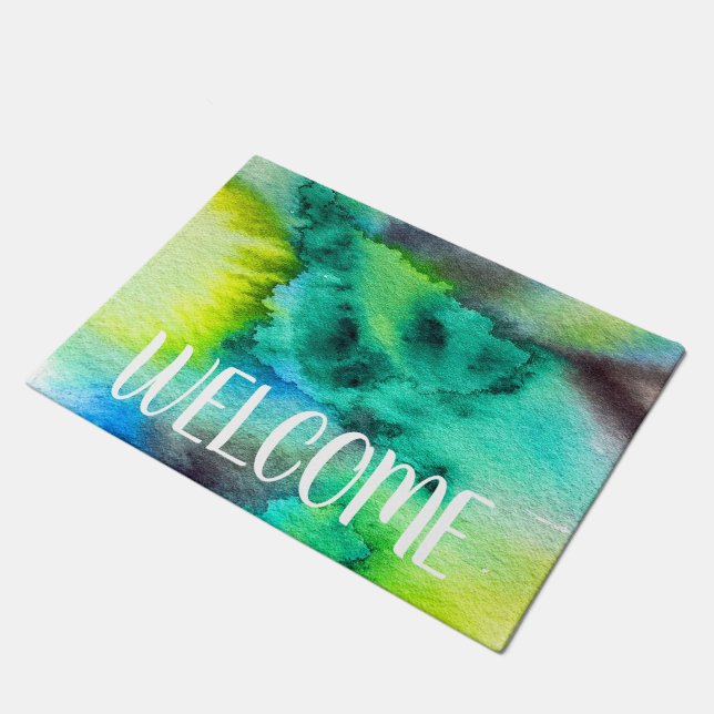 Blauwe groene waterverf marmer abstracte dye deurmat (Schuin)