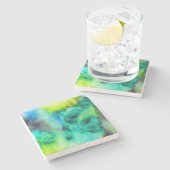 Blauwe groene waterverf marmer abstracte dye stenen onderzetter (Zijkant)