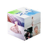 Blauwe groene Waterverf Monogram Foto Collage Kubus (Achter hoekig)