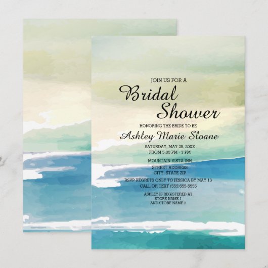 Blauwe groene Waterverf Ocean Waves Vrijgezellenfe Kaart (Voorkant / Achterkant)