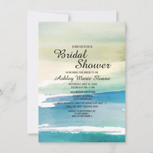 Blauwe groene Waterverf Ocean Waves Vrijgezellenfe Kaart (Voorkant)