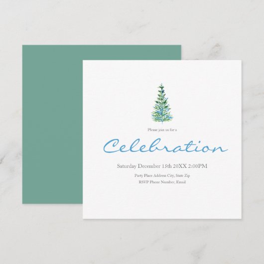 Blauwe groene Waterverf Pijnboom Kaart (Voorkant / Achterkant)