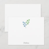 Blauwe groene Waterverf Ronde Leaf Stems Notitiekaartje (Voorkant / Achterkant)