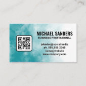 Blauwe groene Waterverf textuur | QR-code Visitekaartje (Voorkant)