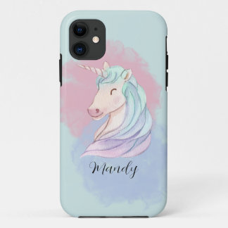 Blauwe Groene Waterverf Unicorn Aangepaste Naam Case-Mate iPhone Case