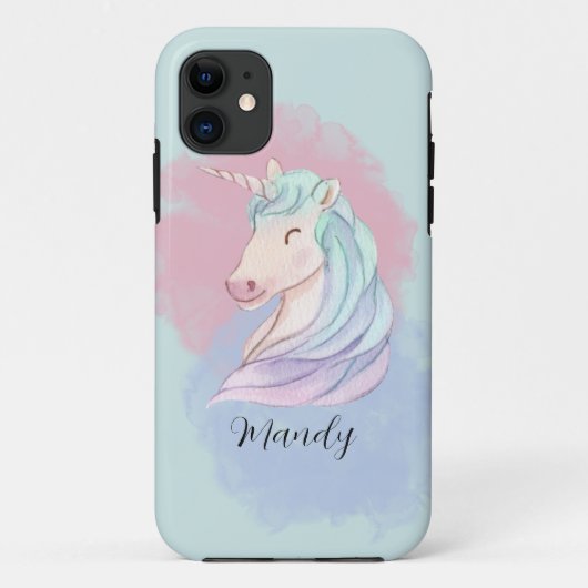 Blauwe Groene Waterverf Unicorn Aangepaste Naam Case-Mate iPhone Case (Achterkant)