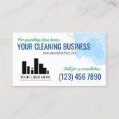 Blauwe groene Waterverf Uw Logo Reinigingsservice Visitekaartje (Voorkant)