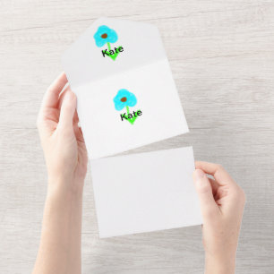 Blauwe groene waterverf voegt jouw naam tekstaange all in one uitnodiging